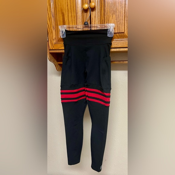 Bombshell Sportswear Scrunch Thigh Highs- Black and Red Leggings - Picture 10 of 16